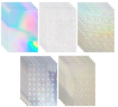 Pilikoll 15 Pcs A4 Holographic Permanent Vinyl Sticker Waterproof Transparent Holographic Overlay Lamination Self-Adhesive Holographic Laminate Film Vinyl Sticker for DIY Craft Decoration
