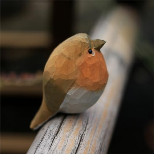 INF-STAR Handcrafted Wooden Robin Collectible – Small Christmas Bird Figurine for Shelf, Desk, or Mantel – Eco-Friendly Gift for Bird Lovers & Collectors