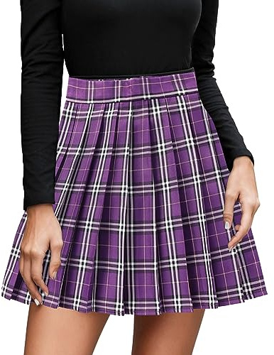 DAaomi Jupe Plissée à Carreaux Femme Chic Et Elegant Classique Jupe Ecossaise Taille Haute Elastique A-Ligne Skirt Evasée écolière Mini Jupe Ado Fille école