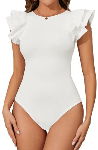 Tuopuda Body Gainant Femme Ventre Plat Invisible T-Shirt Tops Manches Volants Gaine Amincissante Sculptant Minceur Shapewear Bodysuit Combinaison
