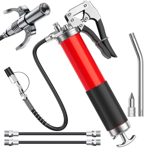 Pompe a Graisse Manuelle: 7000PSI Pistolet à Graisse Professionnel avec Poignée Pistolet à Une Main avec Tuyau Flexible, Rallonge Rigide, Buse Pointue pour Cartouches de 400cc