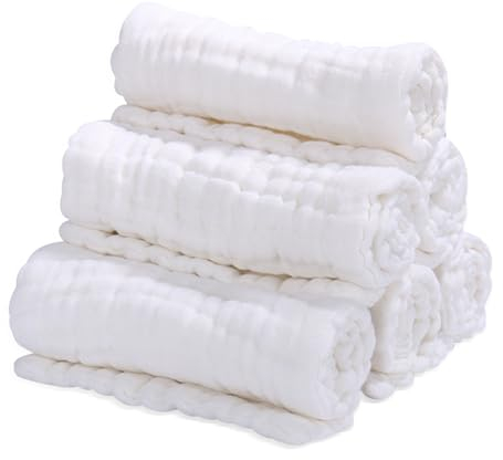 Yolistar Mullwindeln Baby Spucktücher 6er Set 25x50 cm, Mulltücher 6 Lagig Saugstark Waschlappen, Faltwindeln, Spucktücher für Jungen und Mädchen, für Baby Neugeborene Premium Qualität Weiß