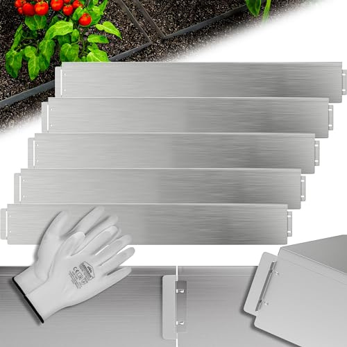 GARDEBRUK® Bordure de Jardin métal 30m 100x14cm galvanisé Gants Bordure Parterre Plate-Bande délimitation Herbe Gazon métallique Argent
