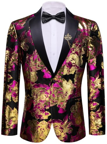 Barry.Wang Blazer de esmoquin para hombre, de lujo, con bordado de cachemira, chaqueta casual con solapa de un botón, abrigo de negocios para boda, Oro negro., S