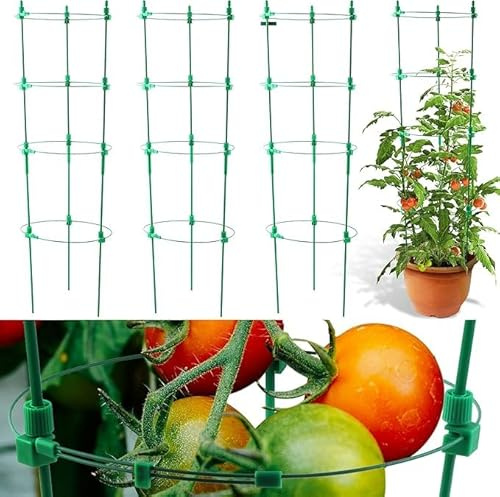 CHEOAR 90cm-4 Pack Adjustable Tomato Cages, 4 Adjustable Rings Tomato Plant Support Garden Tomato Trellis, Cucumbers, Vegetables, Flowers, Roses & Climbing VinesIndoor Gardening Planting(Green)
