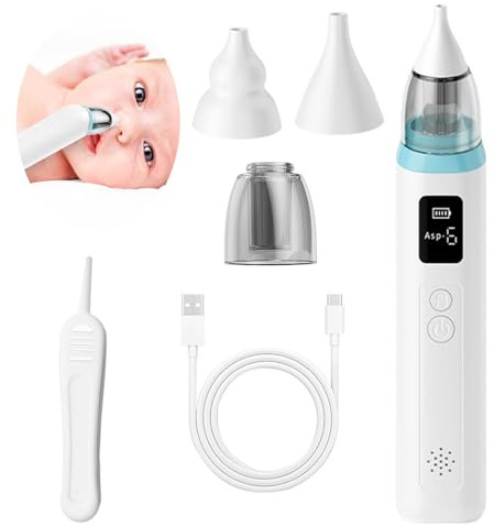 SKJJM Aspiratore Nasale Elettrico, Aspiratore Nasale per Bambini, Aspiratore Nasale Neonato Ricaricabile con 3 Beccucci in Silicone, Pinzette, Funzione Musica e Luci Colorate per Neonati Bambini