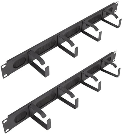 kenable Cable Management Bar 1U with 4 Rings and Brush Strip for 19 Inch Rack Data Cabinet Server - Black - Twin Pack