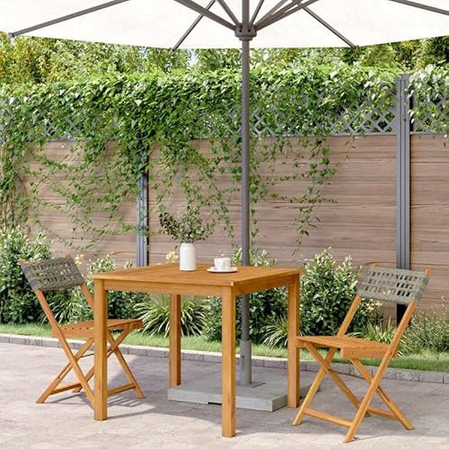 Eleganz 2 Bistrostühle Grau für Garten und Terrasse - Massivholz Akazie mit Öl-Finish & Poly-Rattan - Langlebig und Wetterfest - Moderne Outdoor Sitzmöbel