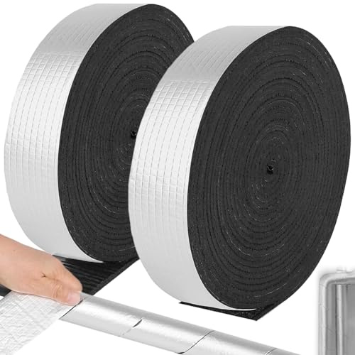 2 Rotoli Nastro Isolante Adesivo Schiuma Tubo, Pellicola Isolante Termico Tubi Alluminio Autoadesiva 5cmx10m, Nastro Riscaldamento Tubi Isolamento Antigelo Esterni Facile Tagliare per Protezione Tubi