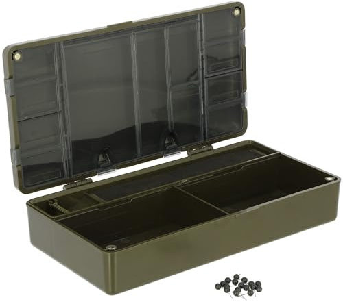 Plastic Tackle Box with Rig Wallet and Pins NGT Carp Fishing Terminal Tackle Storage Organiser Multi Compartment Case with Deep Base Clear Lid Sections and Hooklength Rig Storage System