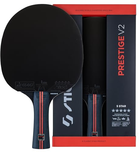 STIGA Prestige V2 Pingisracket 5‑stjärnigt – Snabbt Bordtennisracket för Offensivt Spel, ACS & WRB, ITTF-godkänt STAR 5-gummi, 2,0 mm, Konkavt Skaft