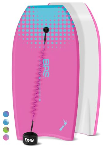 BPS 37 Inch Bodyboard with Coiled Arm Leash (Pink / Mint)