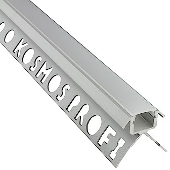 T77 LED Alu Fliesenprofil Ecke aussen 12mm silber + Abdeckung Abschlussleiste Fliesen für LED-Streifen-Strip 1m milky