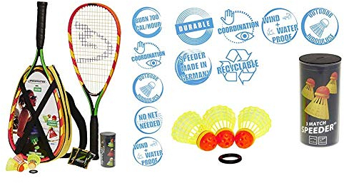 Speedminton S600 Set, Gr&uumln/Gelb/rosa, One Size & Speedminton® Match Speeder® - 3er Pack Speed Badminton/Crossminton original Wettkampfball inkl. Windring