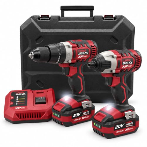 Lumberjack 20V XP Twin Kit Combi Drill Impact Driver 2x4.0Ah Batteries | 50Nm Drill & 150Nm Impact Driver with 2x 4.0Ah Batteries, Charger & Case