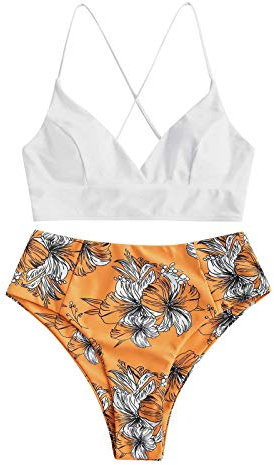 ERKAN Maillot de bain bikini - Micro bikini - Rétro - Avec taille haute - Pour la plage, jaune, S