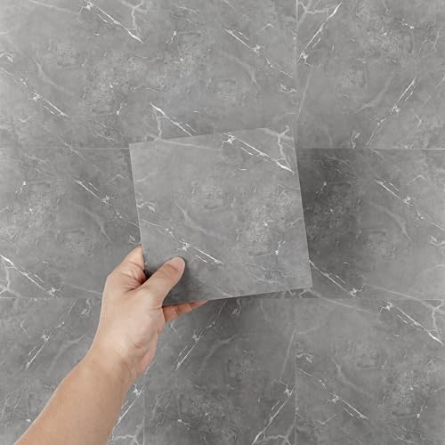 Hode 24pcs 15x15cm Grey Marble Tile Stickers for Kitchen Bathroom Backsplash, Sticky Back Plastic Stick on Tiles Vinyl Transfers, Peel and Stick Self Adhesive Wall DIY, 6x6 inch