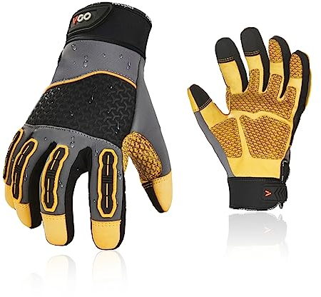 Vgo... 1 Paar Arbeitshandschuhe Männer, Rindsleder Mechanikerhandschuhe für Männer, Anti-Vibrationshandschuhe für Elektrowerkzeuge, Schlaghandschuhe (CA7724)