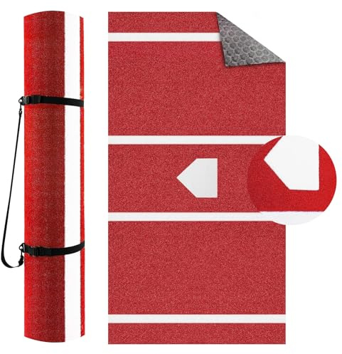 honeypet Upgraded Version Baseball Batting Mat Softball Inlaid Home Plate Turf Antislip Rubber Backing Baseball Hitting Training Mat Antifade Batters Box Turf Portable Practice Mat with Carry Strap