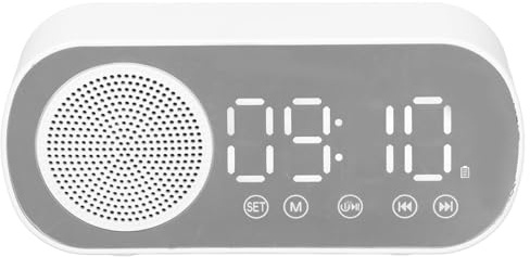 Fockety Réveil Numérique, Radio FM HiFi, Haut-Parleur Bluetooth 5.0 Rechargeable par USB, Petite Horloge avec Miroir, Grand écran LED, Double Alarme, Miroir électrique, Décoration pour