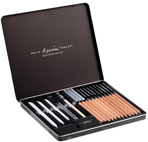 MARCO Skizzen Zeichen Bleistift Set 19 Stück Skizzier-Set Anfänger ideal zum Schattieren für Zeichnen, Skizzieren für Künstler, Erwachsene, Teenager (19 Stück