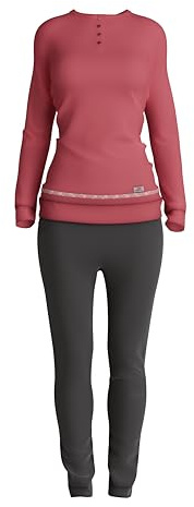Stexfit - Pigiama Donna Invernale Rosa a Manica Lunga, Caldo Cotone Interlock, Lungo Morbido e Traspirante, Perfetto per i Mesi Freddi - XL