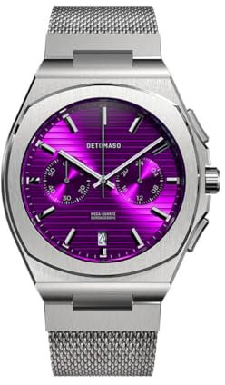 DeTomaso Herrenuhr Voltre Chronograph in Purple - Armbanduhr an silbernem Mesh-Armband - aus 316L Chirurgenstahl mit einem Quarzuhrwerk & saphirgehärtetem Mineralglas – 42 mm