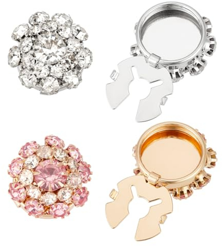 NBEADS 4 Stk. 2 Farben Strass Knöpfe Abdeckung, 21mm Abnehmbare BLUMENNn Ärmel Knopf Clips Schmuck für Kleid Anzug Smoking Shirt Zubehör, Helles Padparadscha