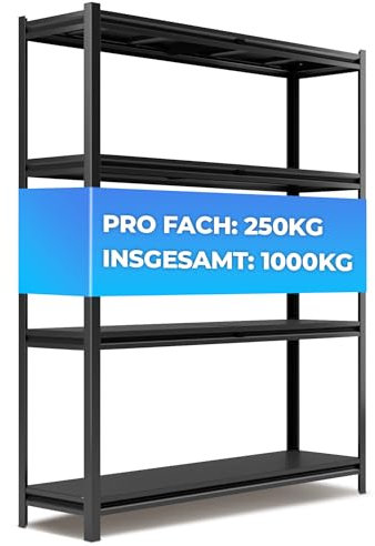 ALL Premium Metallregal Schwarz Schwerlastregal 180x150x40cm - 1000 kg Traglast 100% Kaltgewalzter Stahl - Kellerregal Metall, Steckregal Metall, Lagerregal für Garage, Werkstatt & Keller