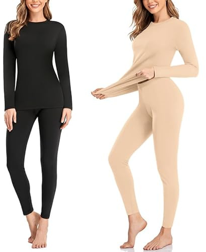 SIMIYA 2 Pack Thermal Underwear for Women Long Johns Winter Warm Fleece Lined Base Layer Set Cold Weather Top and Bottom