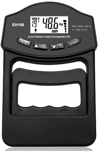 VEGOATY Medidor de fuerza digital manual, 396 lb/180 kg, color negro, dinamómetro de mano con cable de carga USB, gran pantalla LED