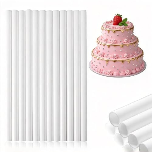 12 PCS Cake Dowel, Plastic Supports for Tiered Cakes, 24x1.2cm | Food-Grade Plastic Cake Dowels for Stacking and Support, Easy to Cut for Tiered Cakes, Wedding Cakes and Celebration Bakes