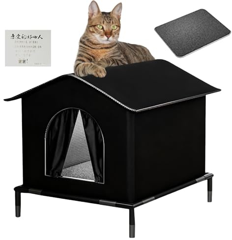 Maison pour Chat Extérieur Hiver, Niche pour Chat Exterieur Isolée Hiver, Protection Imperméable pour Chats avec Base Surélevée Et Coussin, pour Chats D'extérieur Ou D'intérieur