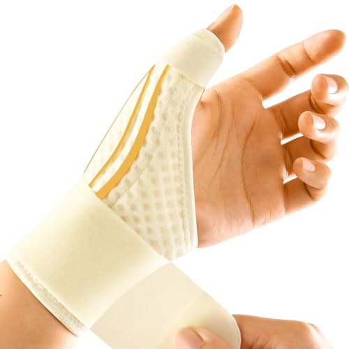 FREETOO Stabil-Dünn Daumenbandage Rechts Daumensattelgelenk Damen & Herren, Daumen Bandage Rechts Volleyball, Sport, Daumen Schiene für Sehnenscheidenentzündung, Daumenstütze (Beige M)
