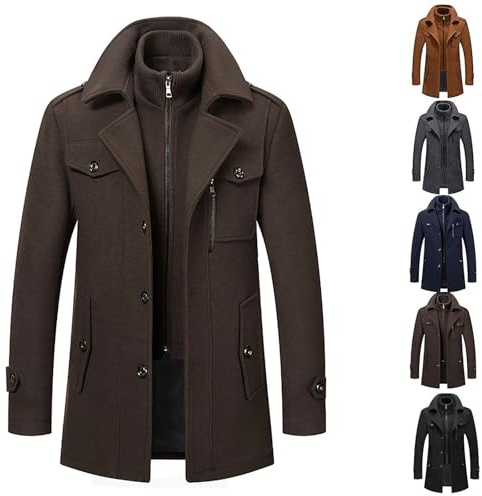 Herrullvinterkappa For Fritid Och Arbete, Lång Ulljacka Med Ståkrage, Peacoat, Lång Varm Vinterkappa, Elegant Trenchcoat, M-4XL(Coffee,L)