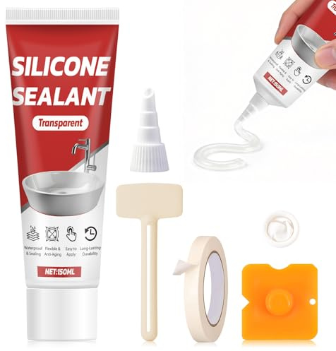 XINGHUO 150ml Silicona Transparente, Silicona Baño, Silicona Liquida Transparente, Protección Impermeable, Duradera, Exterior, Fácil de Usar, Adecuado para Cocina, Baño, Bañera, Inodoro, Lavabo