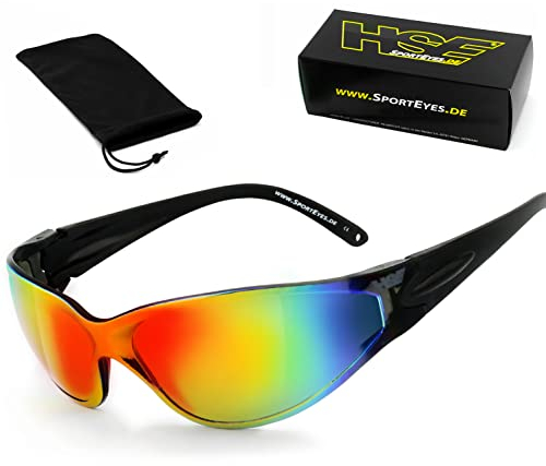 HSE SportEyes® | Sportbrille, Fahrradbrille, Radbrille, Bikerbrille | beschlagfrei | windabweisend | UV400 Schutzfilter, HLT® Sicherheitsglas nach DIN EN 166 | Sportbrille für Damen und Herren