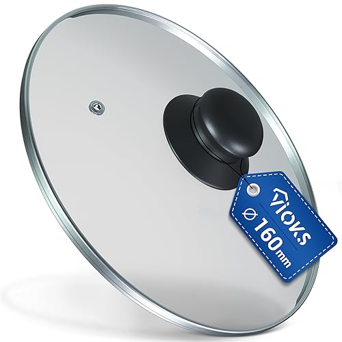 Tapa de cristal universal para cacerolas con mango y orificio de ventilación, 16 cm de diámetro