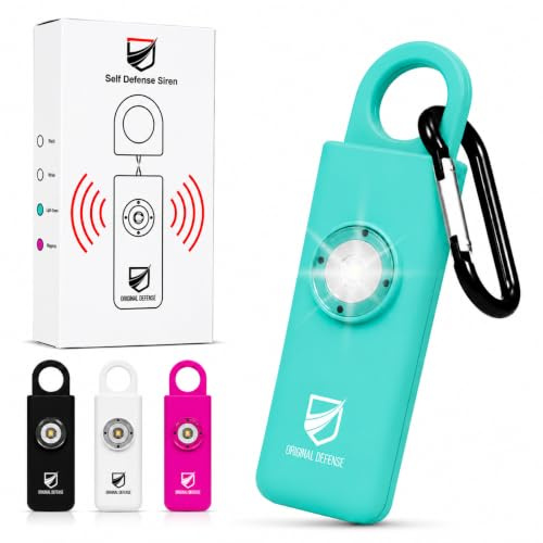 Original Defense® Siren Self-Defense Alarm (Mint) - 130 dB Keychain Alarm with LED Strobe Light for Women, Children, and Elderly - Police Recommended