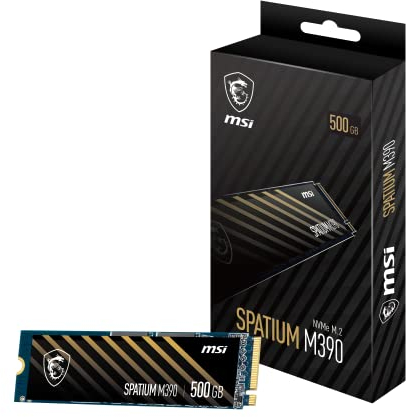 MSI SPATIUM M390 NVMe M.2 500GB SSD (Gen3x4, 1.4, Maße 80.0 x 22.0 x 2.15, lesen 3300 MB/s, schreiben 2300 MB/s), S78-440K070-P83, 0
