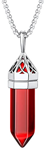 Bestyle Collier Hexagonal Pierres Naissance Pendentif Grenat Rouge Celtique Chaîne Carrée 2mm Large 56 cm+5 cm Janvier Pierre Grenat Couleur Acier