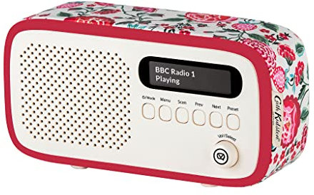 Cath Kidston Portable DAB Radio with Bluetooth - Built-in Rechargeable Battery Powered Radio - DAB Radios Alarm Clock with Dual Alarms & Sleep Timer - DAB+ Radios Mains Powered - Strawberry Garden