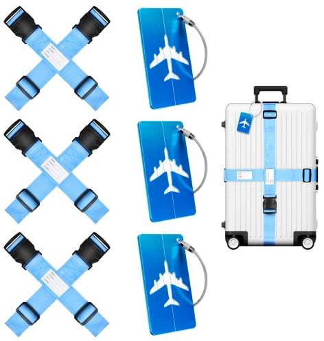 6 Sangle Valise Voyage + 3 Etiquette Valise, Sangle pour Valise réglables,Sangles à Bagage