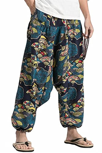 perdontoo Uomo Comodi Cotone Harem Yoga Casual Baggy Hippie Pantaloni (XXL, Colore 3)