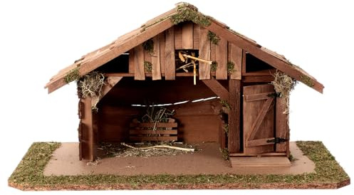 Holyart Capanna stalla per Statue 10-12 cm Legno Tetto spiovente 30x55x30cm