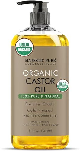 MAJESTIC PURE Usda Olio Di Ricino Biologico | Senza Esano E 100% Puro | Pressato A Freddo | Stimolare La Crescita Dei Capelli, Ciglia, Sopracciglie, Unghie | Idratante E Nutriente | Corpo, Si adatta