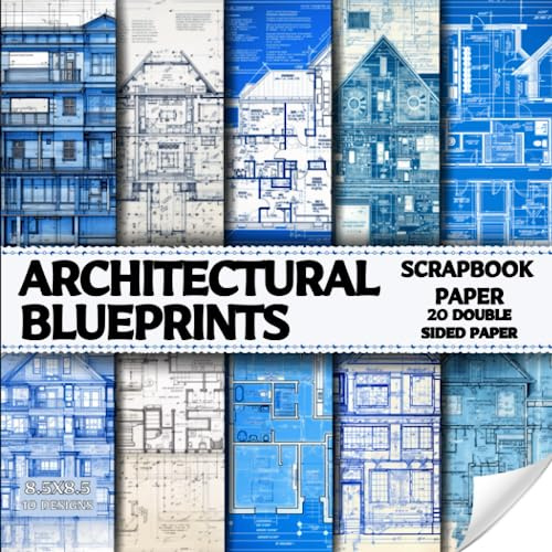 Architectural Blueprints scrapbook paper, 8.5x8.5, 10 Designs, 20 Double-Sided Sheets: Modern maps theme Scrapbooking Paper for Junk Journals, ... & Mixed Media, Origami, Collage & Card Making