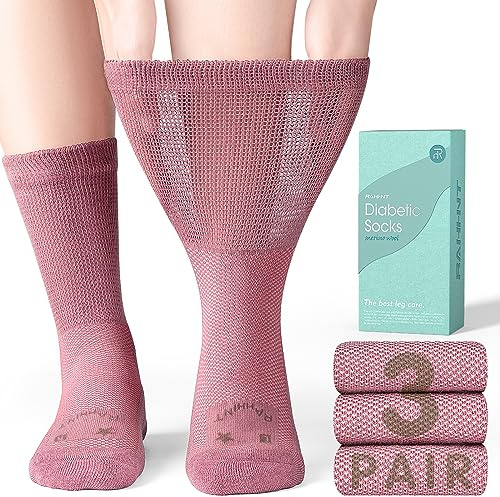 Rahhint Lana Merino Calcetines Diabéticos 3 Pares, Calcetines Bambu Sin Costuras Sin Goma para Hombre & Mujer