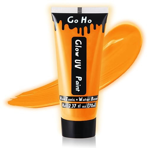 Go Ho Neon Gold Body Paint Washable(2.37oz,70ml),Glow UV Blacklight Face Paint,Water Based Neon Fluorescent Golden Face Paint for SFX Cosplay Costumes Festivals Halloween Makeup