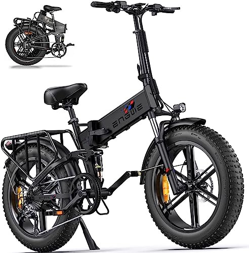 ENGWE Electric Bike Folding E-Bike for Adults, 20''*4.0 Fat Tire Electric Bicycle, 48V 16Ah Battery Range to 150km, 8-Gears All -Terrain, ENGINE Pro (Grey) (Black)